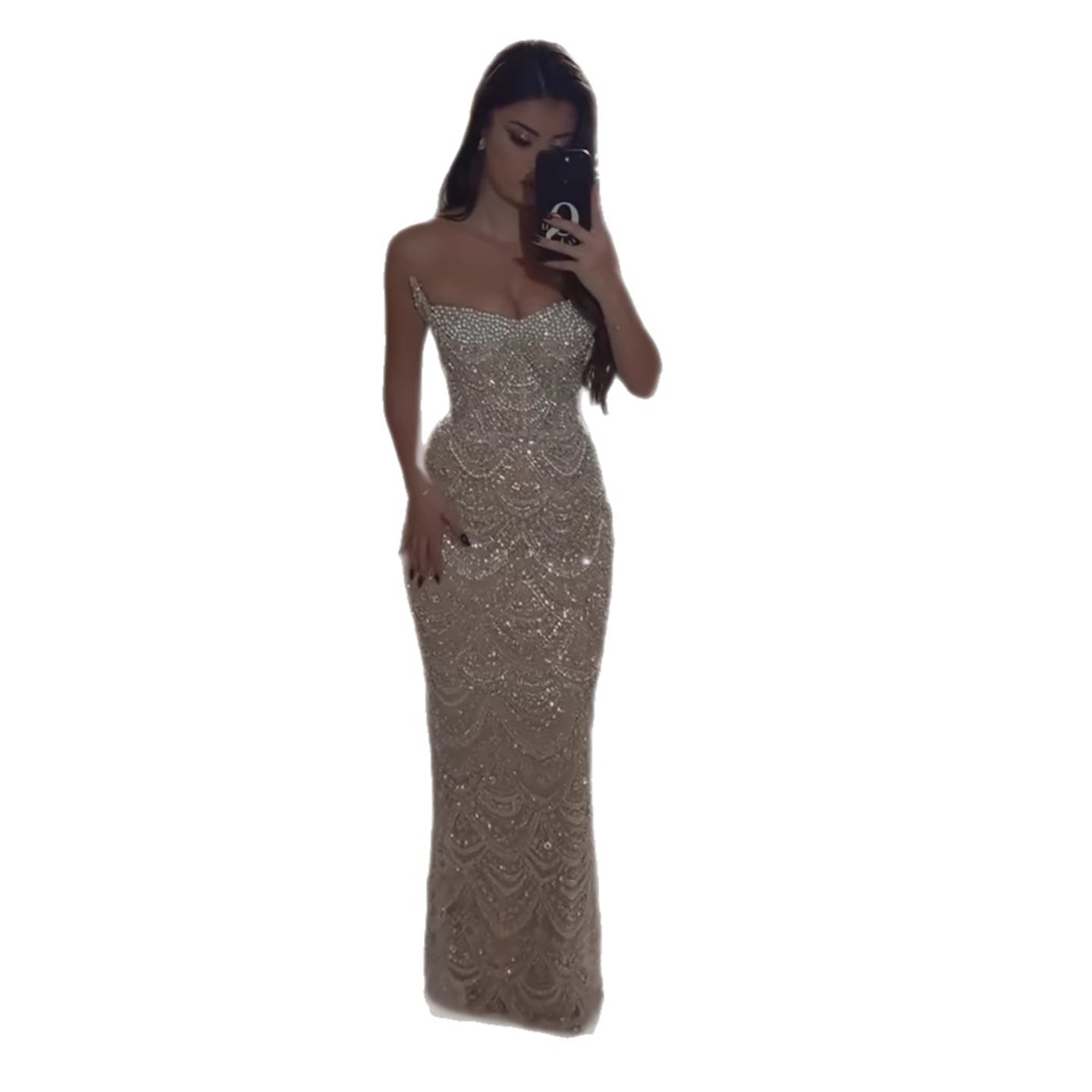 Luxury Nude Pearl Beaded Mermaid Evening Dress LA73395