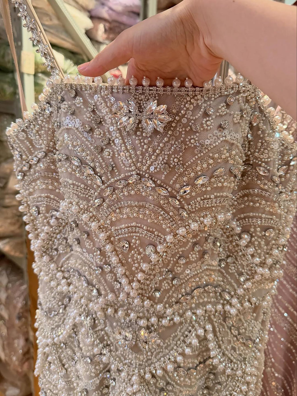 Luxury Nude Pearls Beaded Mermaid Evening Dress CLA73395B