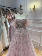 Arabic Luxury Beaded Off Shoulder Evening Dress Ball Gown With Choker CLA73397