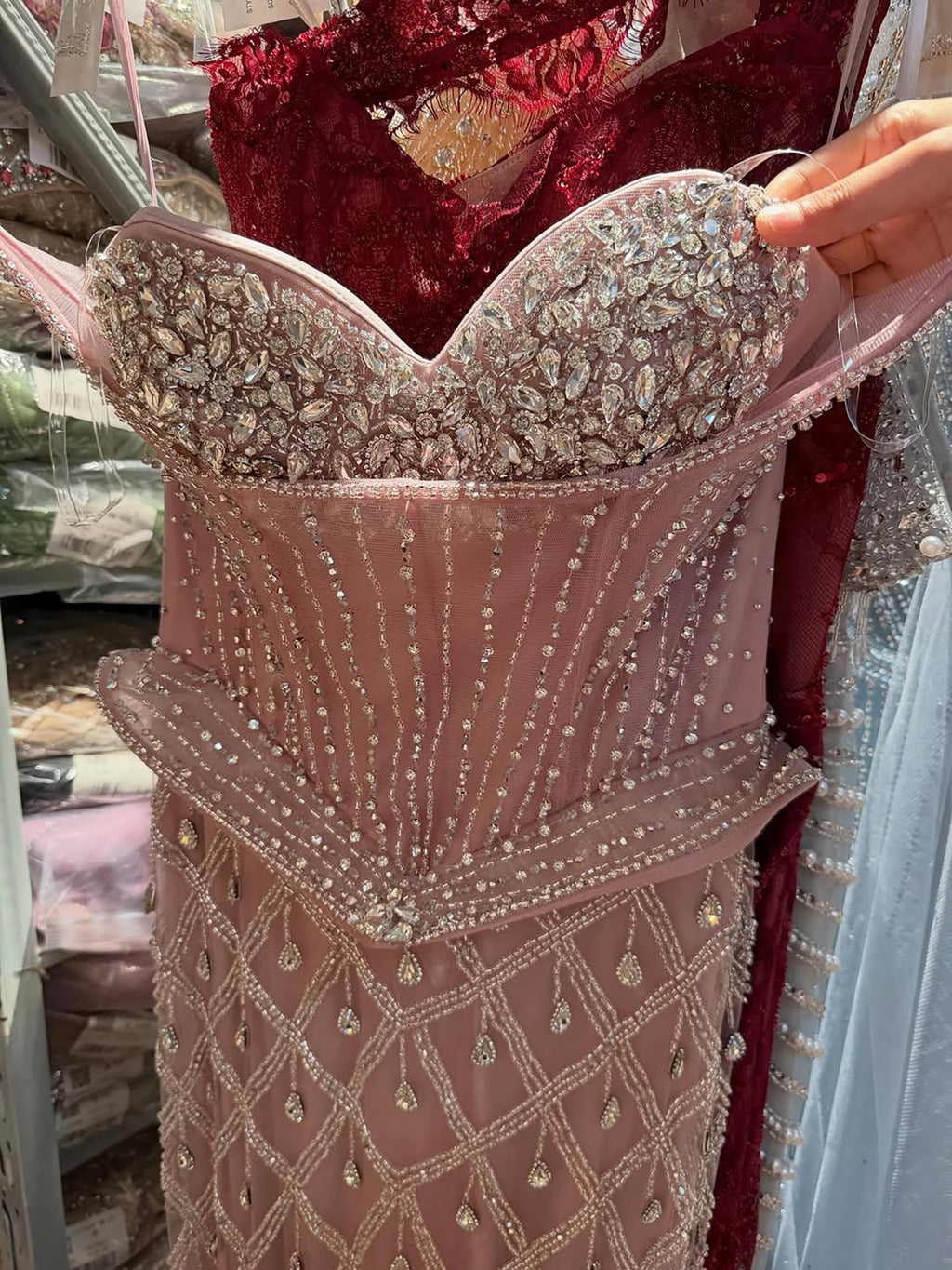 Luxury Nude Crystal Beaded Corset Mermaid Evening Dress LA73400