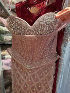Luxury Nude Crystal Beaded Corset Mermaid Evening Dress LA73400