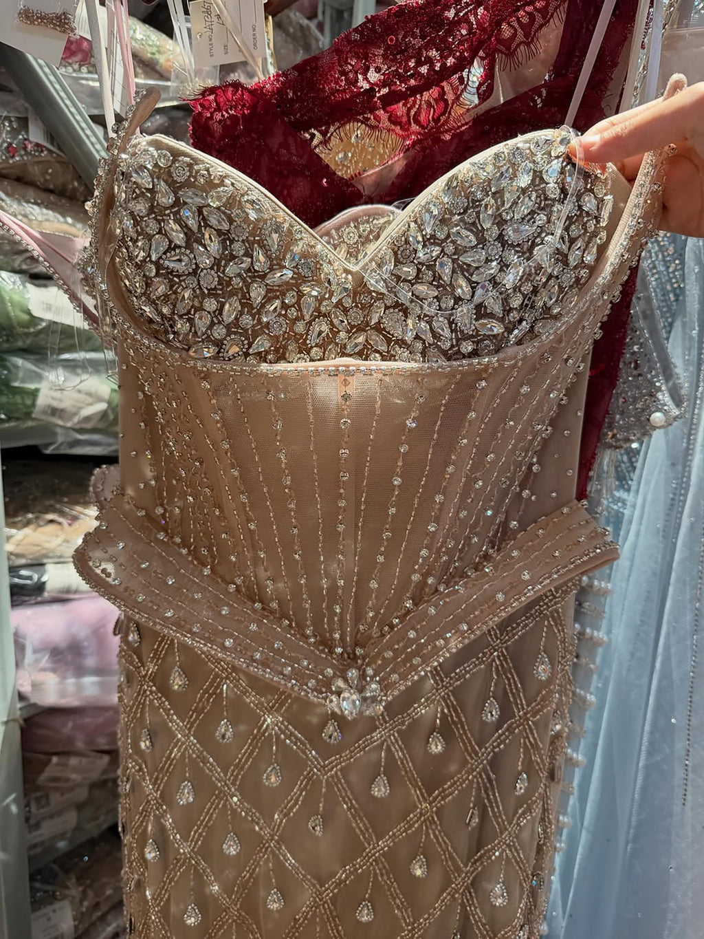Luxury Nude Crystal Beaded Corset Mermaid Evening Dress LA73400