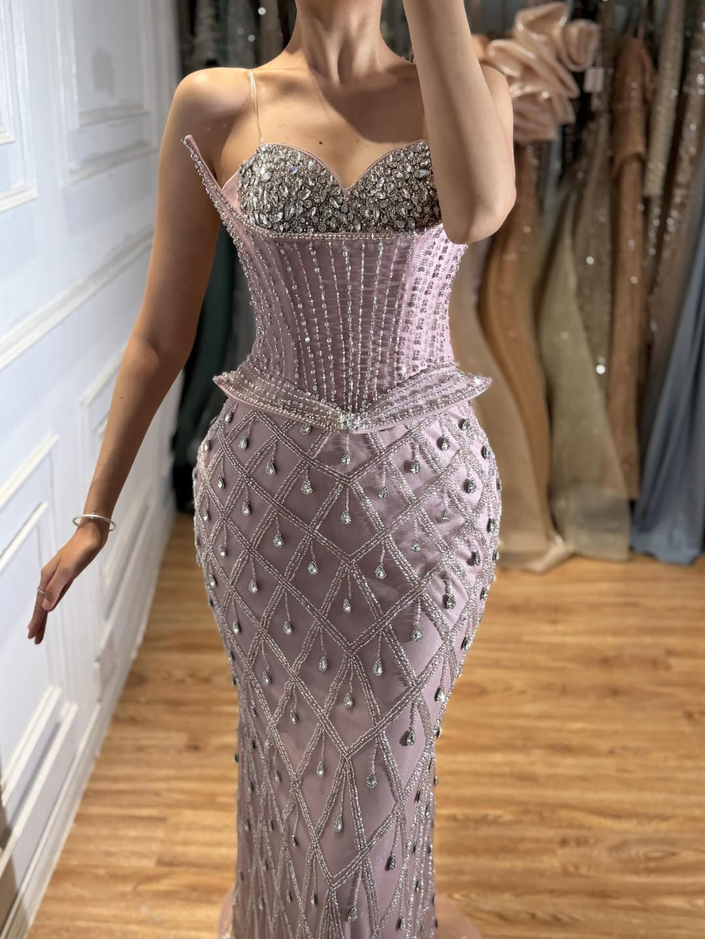 Luxury Nude Crystal Beaded Corset Mermaid Evening Dress LA73400