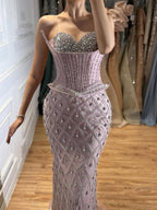 Luxury Nude Crystal Beaded Corset Mermaid Evening Dress LA73400