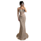 Luxury Nude Crystal Beaded Corset Mermaid Evening Dress LA73400