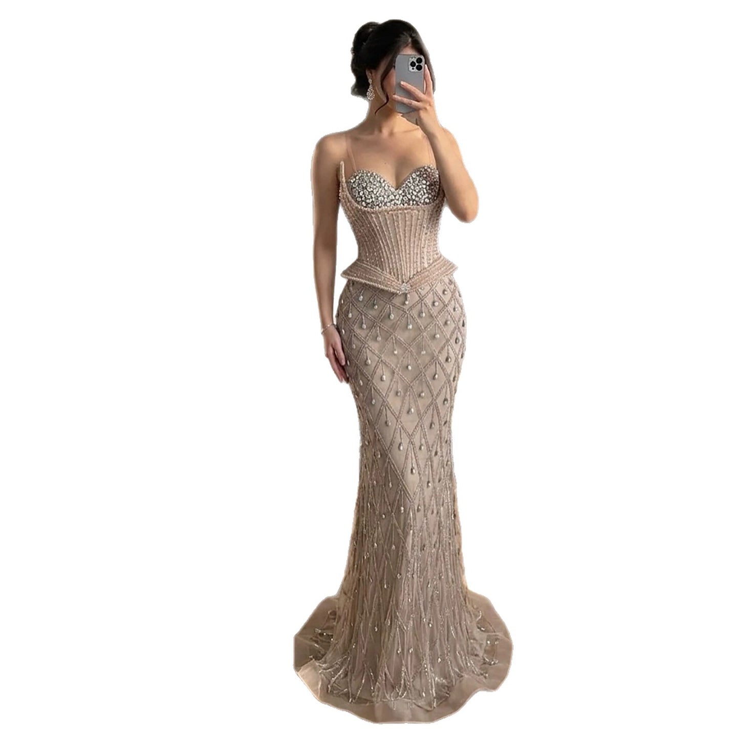 Luxury Nude Crystal Beaded Corset Mermaid Evening Dress LA73400