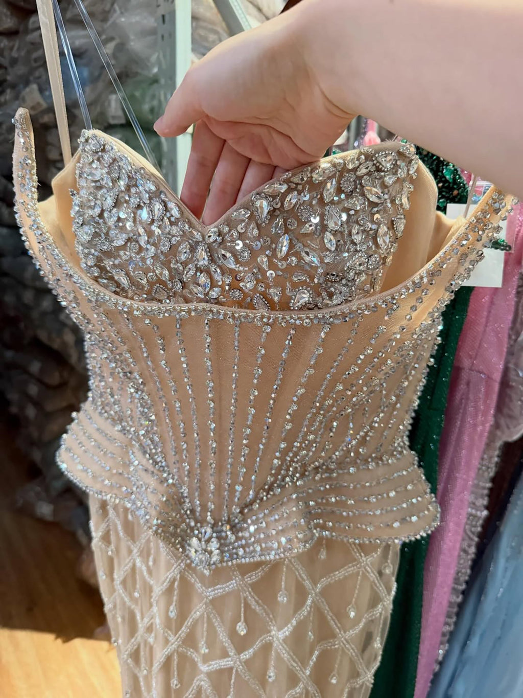 Luxury Nude Crystal Beaded Mermaid Evening Dress CLA73400A
