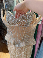 Luxury Nude Crystal Beaded Mermaid Evening Dress CLA73400A
