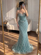 Luxury Nude Crystal Beaded Mermaid Evening Dress CLA73400A