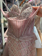 Luxury Nude Crystal Beaded Strapless Peplum Mermaid Dress LA73400B