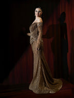 Luxury Brown Arabic Beaded Mermaid Evening Dress LA73403