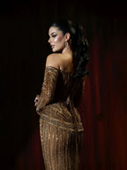 Luxury Brown Arabic Beaded Mermaid Evening Dress LA73403