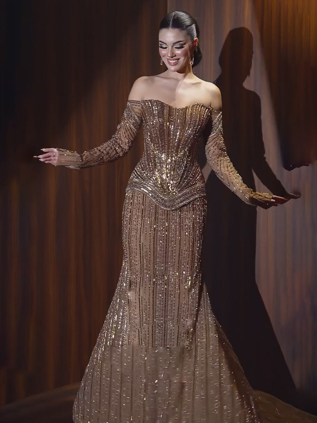 Luxury Brown Arabic Beaded Mermaid Evening Dress LA73403