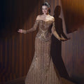 Luxury Brown Arabic Beaded Mermaid Evening Dress LA73403