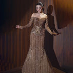 Luxury Brown Arabic Beaded Mermaid Evening Dress LA73403