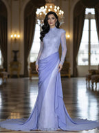 Luxury Lilac High Neck Beaded Mermaid Evening Dress CLA73407