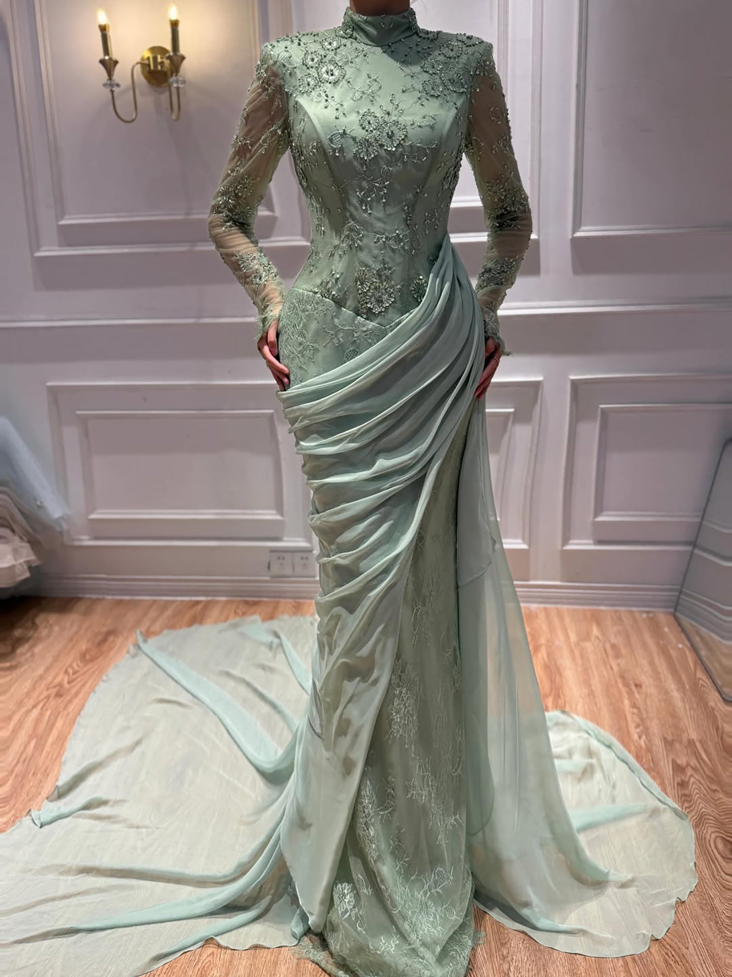 Luxury LiLAc High Neck Beaded Mermaid Evening Dress CLA73407