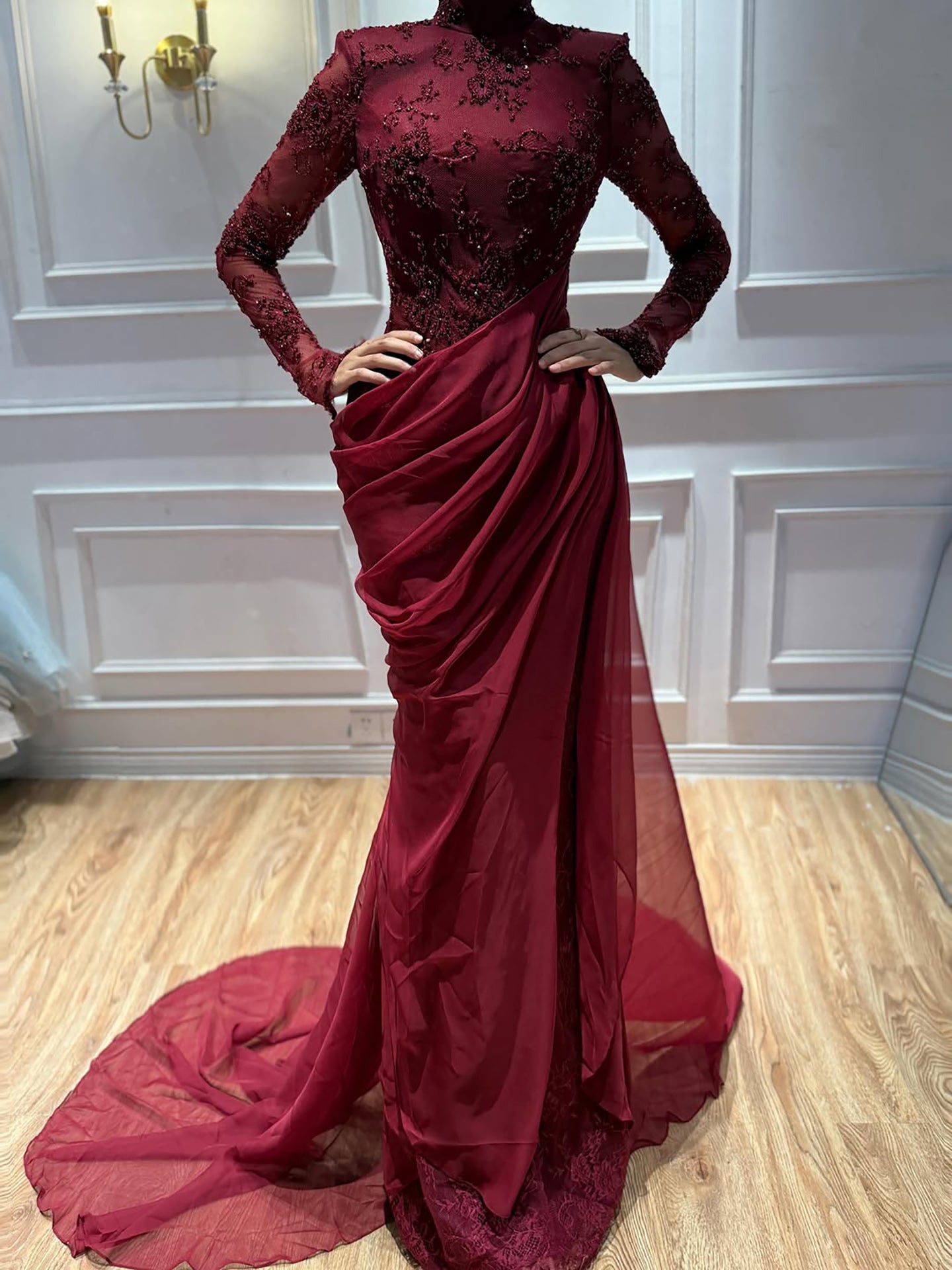 Luxury LiLAc High Neck Beaded Mermaid Evening Dress CLA73407