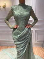 Luxury Lilac High Neck Beaded Mermaid Evening Dress CLA73407