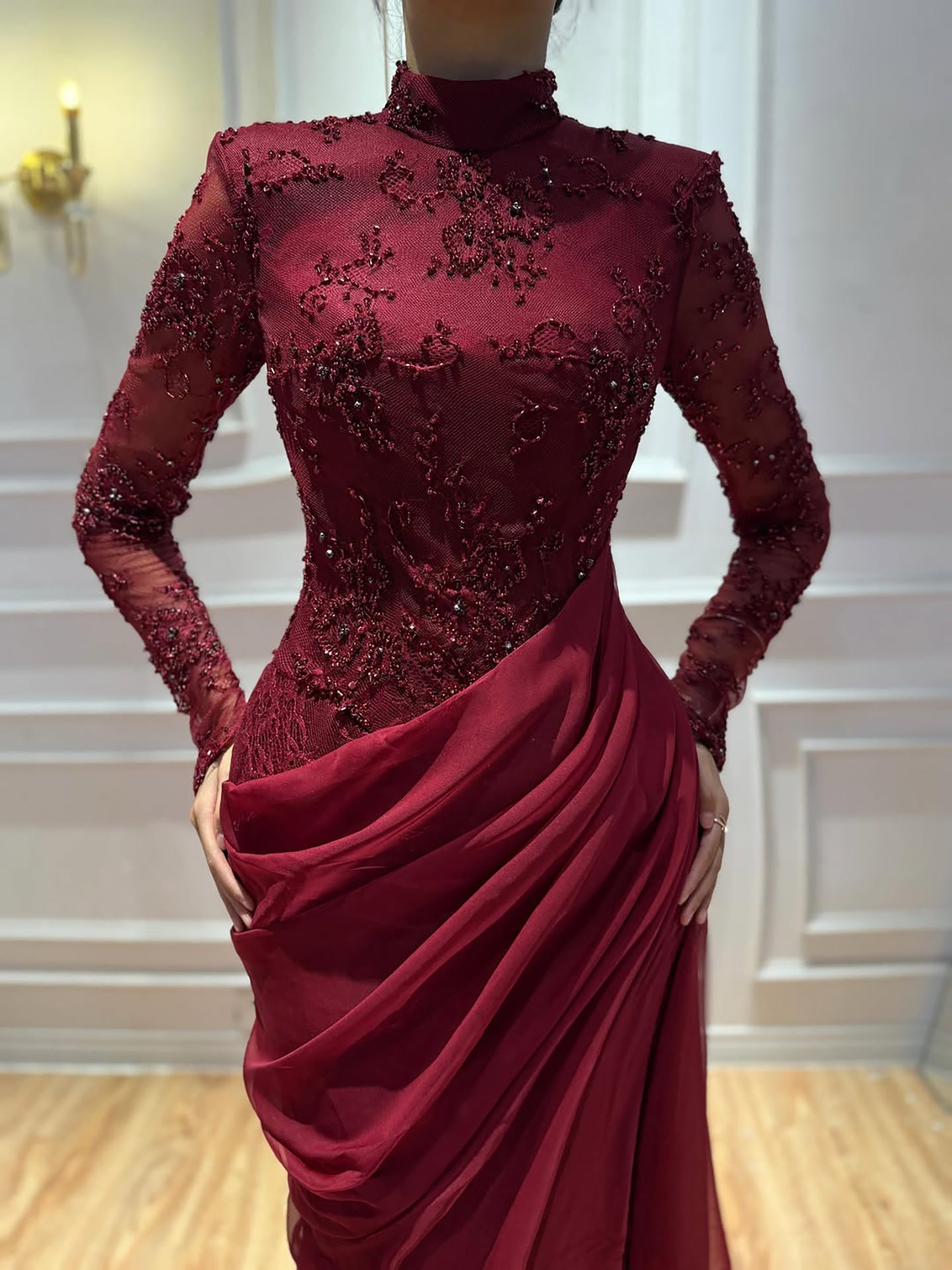 Luxury Lilac High Neck Beaded Mermaid Evening Dress CLA73407