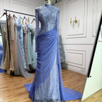 Luxury Lilac High Neck Beaded Mermaid Evening Dress CLA73407