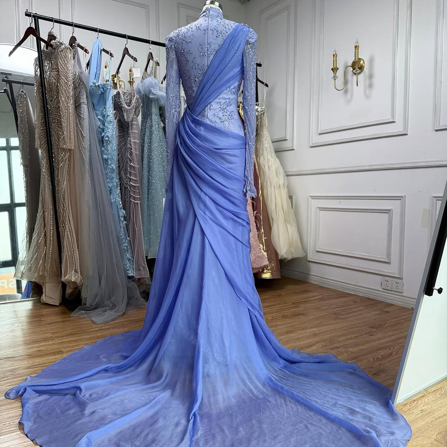 Luxury Lilac High Neck Beaded Mermaid Evening Dress CLA73407