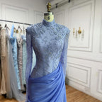 Luxury Lilac High Neck Beaded Mermaid Evening Dress CLA73407