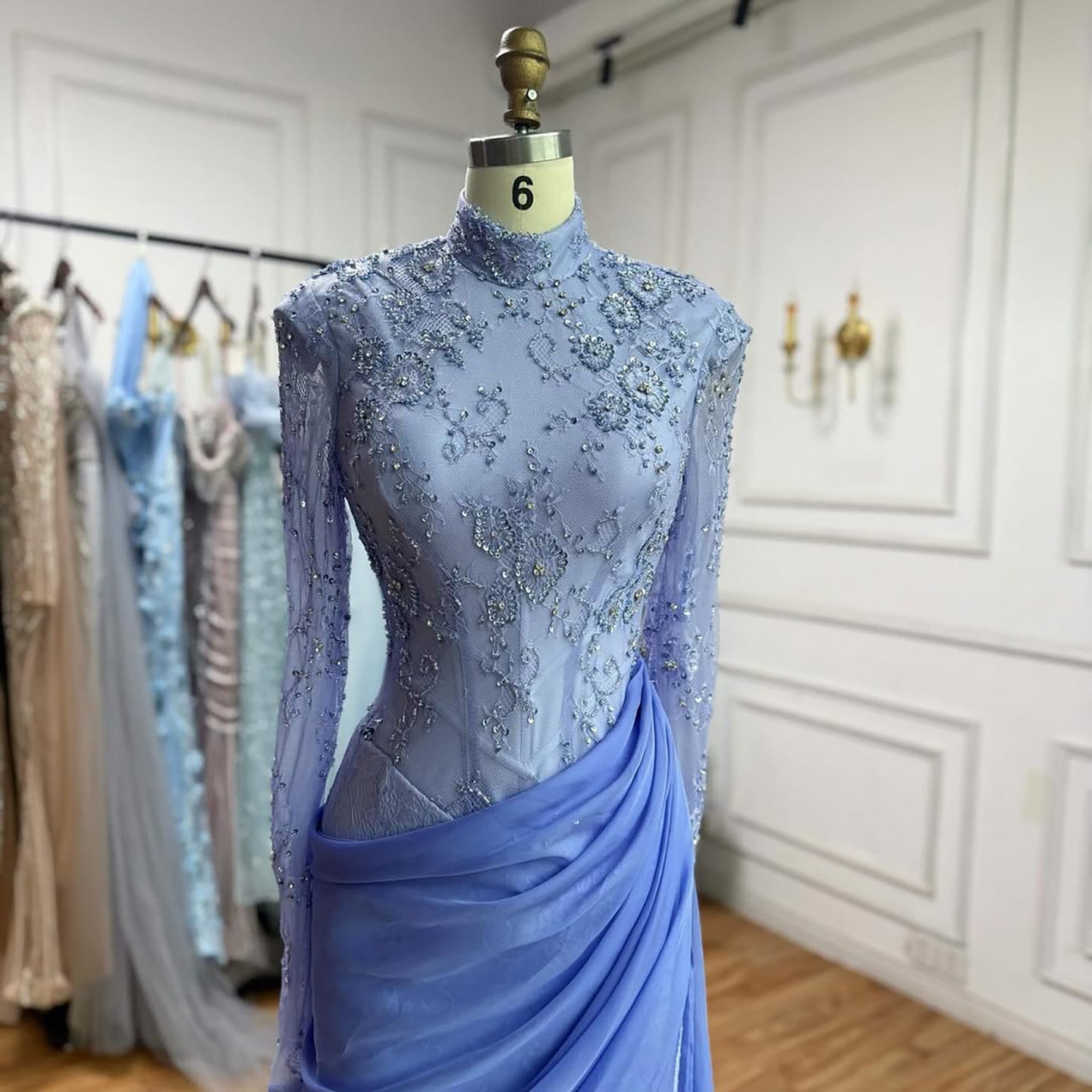 Luxury Lilac High Neck Beaded Mermaid Evening Dress CLA73407