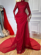 Luxury Lilac High Neck Beaded Mermaid Evening Dress CLA73407
