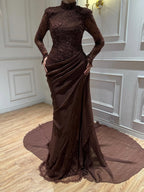 Luxury Lilac High Neck Beaded Mermaid Evening Dress CLA73407