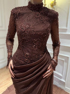 Luxury Lilac High Neck Beaded Mermaid Evening Dress CLA73407