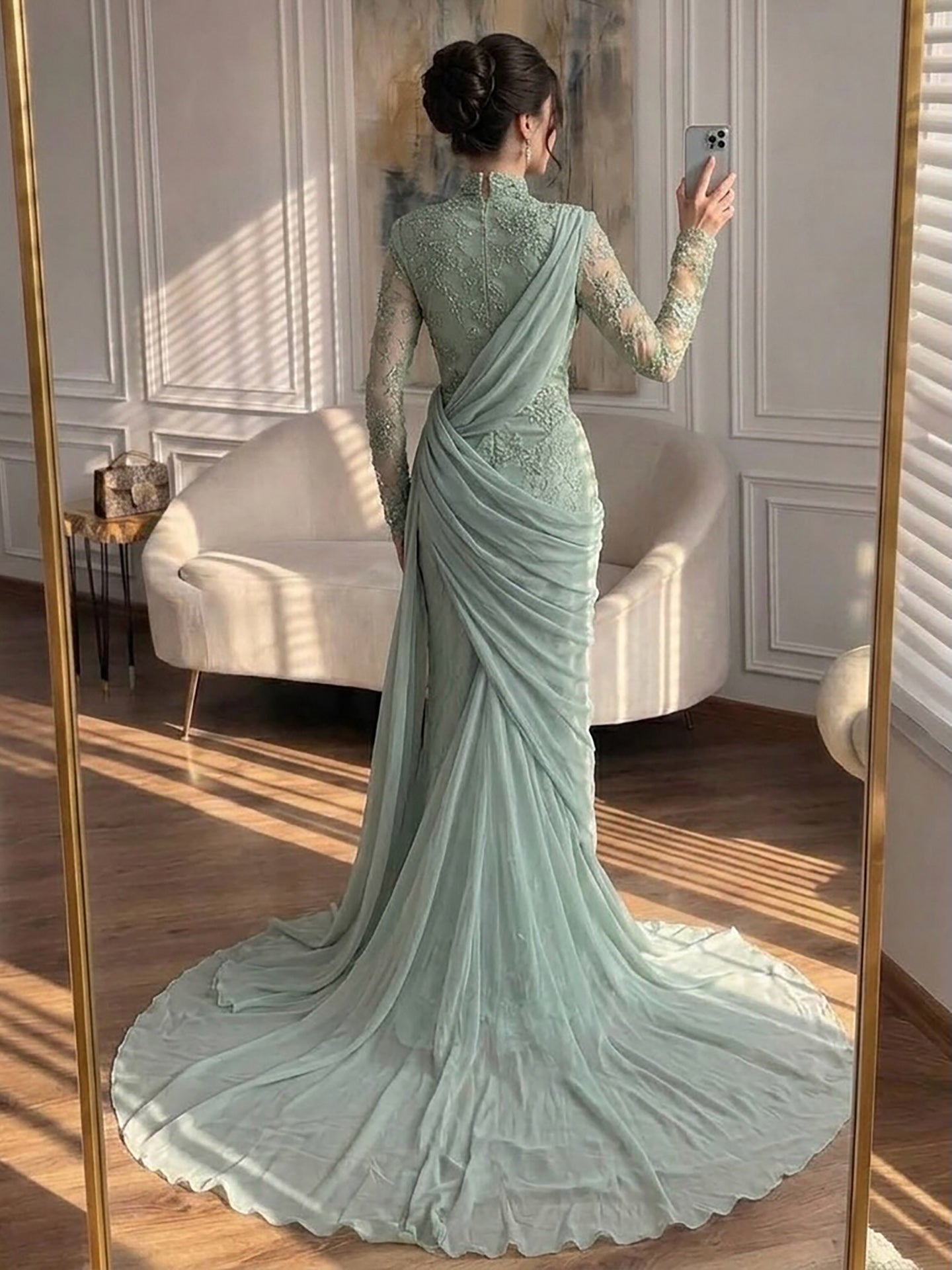 Luxury Lilac High Neck Beaded Mermaid Evening Dress CLA73407
