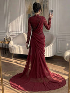 Luxury Lilac High Neck Beaded Mermaid Evening Dress CLA73407