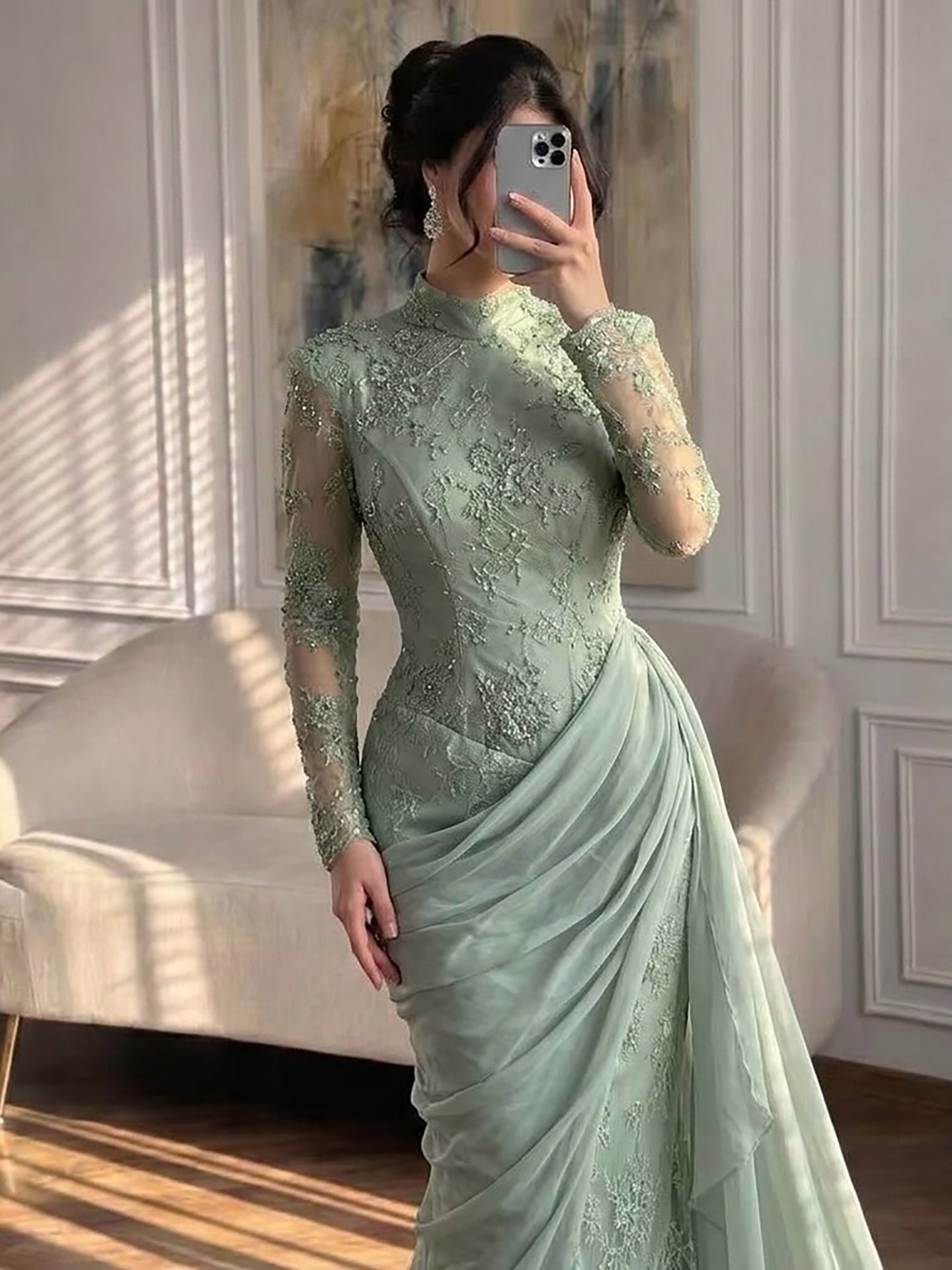 Luxury Lilac High Neck Beaded Mermaid Evening Dress CLA73407
