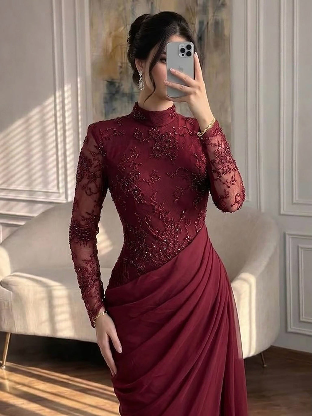 Luxury Lilac High Neck Beaded Mermaid Evening Dress CLA73407