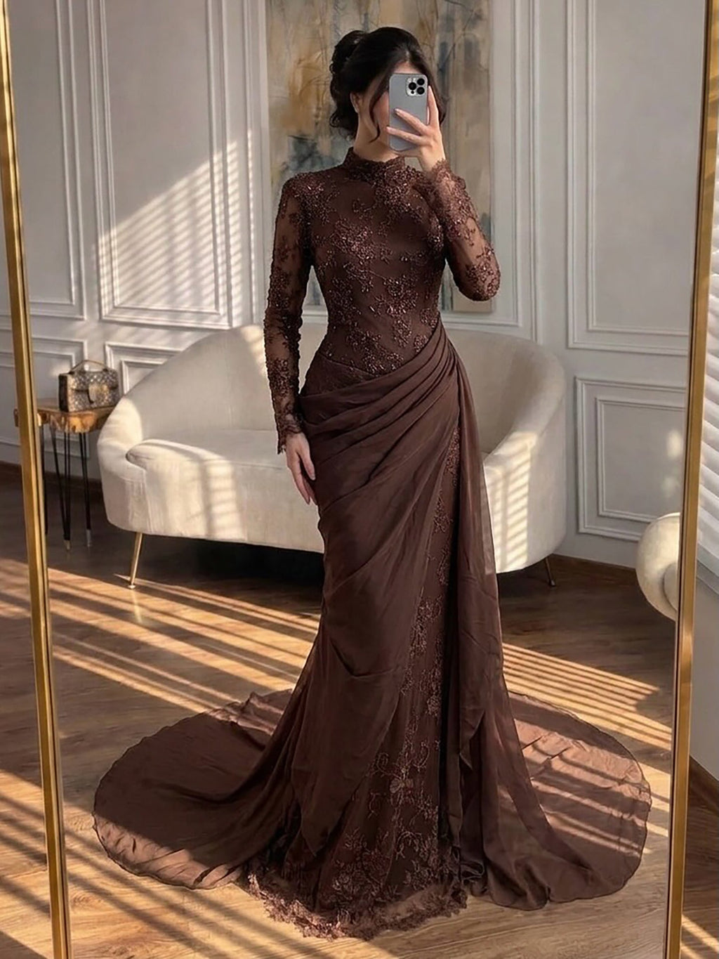 Luxury Lilac High Neck Beaded Mermaid Evening Dress CLA73407