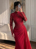 Luxury Lilac High Neck Beaded Mermaid Evening Dress CLA73407
