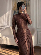 Luxury Lilac High Neck Beaded Mermaid Evening Dress CLA73407