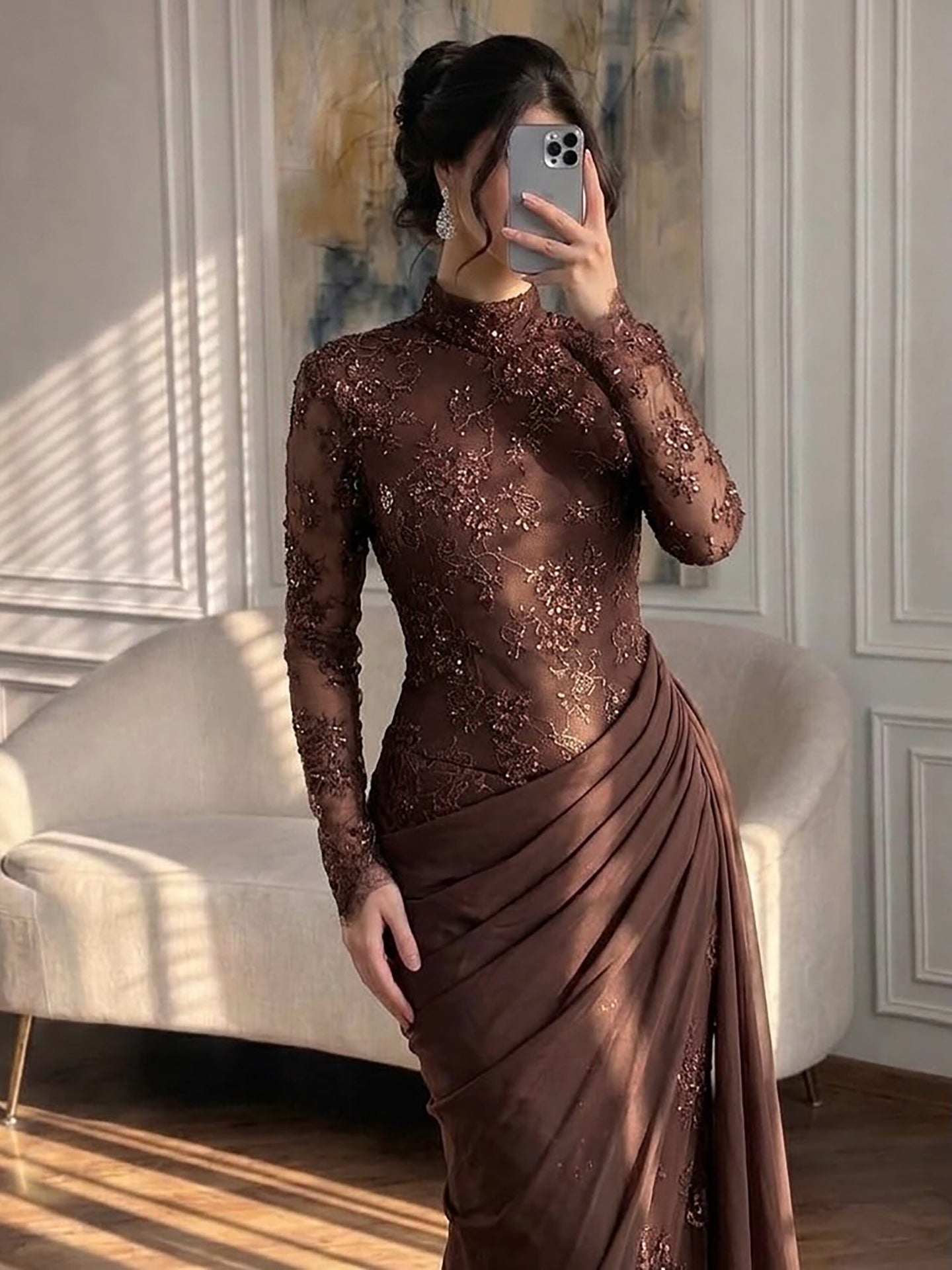 Luxury Lilac High Neck Beaded Mermaid Evening Dress CLA73407