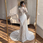 Luxury White Nude High Neck Beaded Mermaid Evening Dress LA73407A