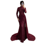 Luxury Wine Red High Neck Beaded Lace Mermaid Evening Dress LA73407B