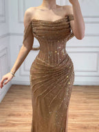 Kosovo Luxury Silver Diamonds Off Shoulder With Slit Mermaid Evening Dress CLA73410