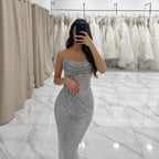 Luxury Silver Beaded Strapless Mermaid Evening Dress LA73410A