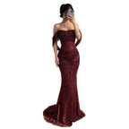 Luxury Wine Red Strapless Beaded Mermaid Evening Dress CLA73410A