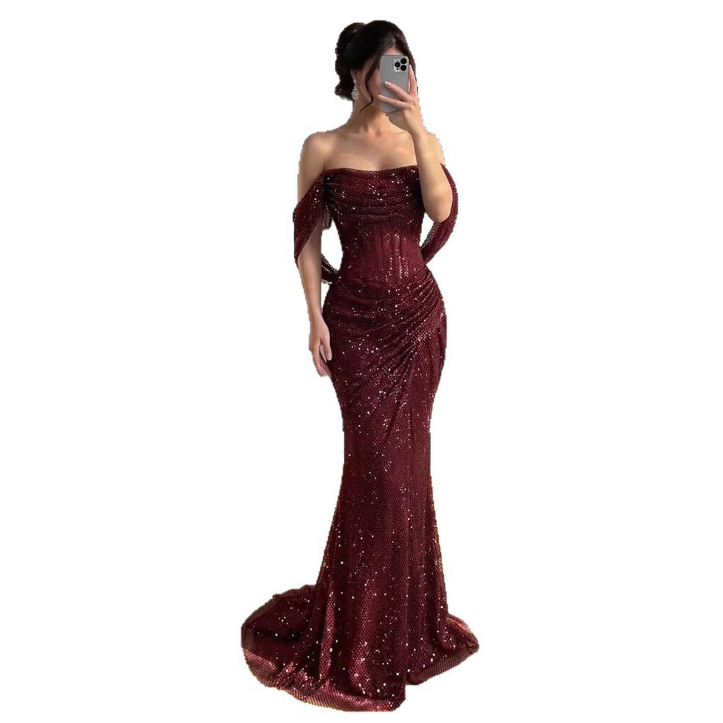 Luxury Wine Red Strapless Beaded Mermaid Evening Dress CLA73410A