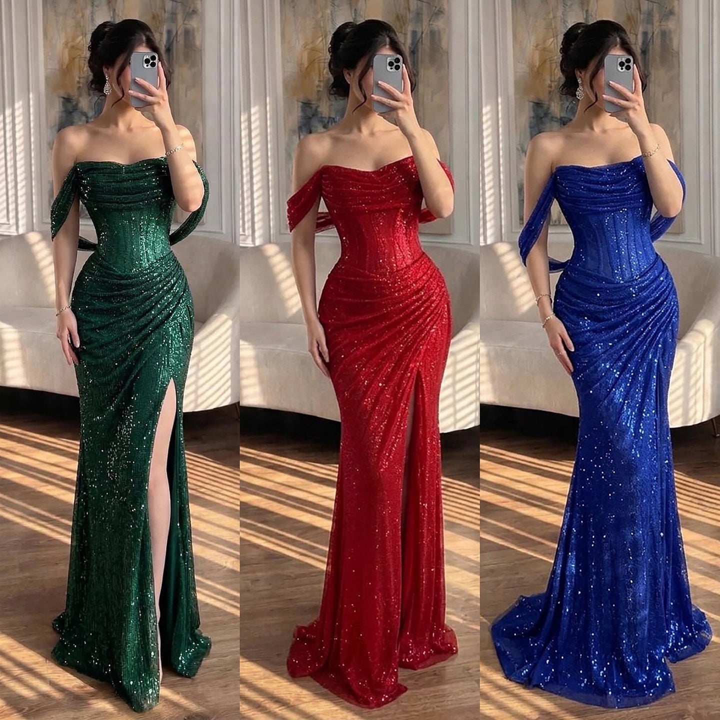 Luxury Green Off Shoulder Corset Mermaid Evening Dress CLA73410C