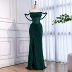 Luxury Green Off Shoulder Corset Mermaid Evening Dress CLA73410C