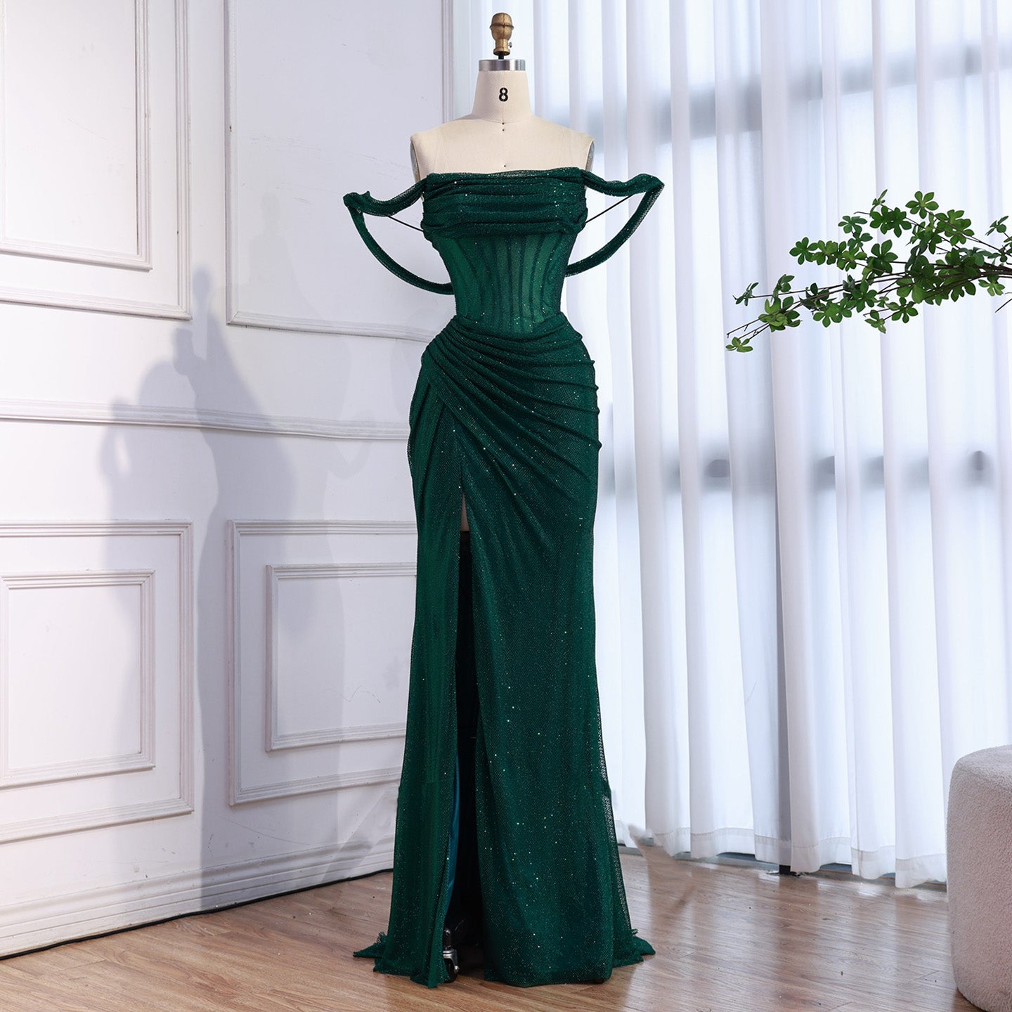 Luxury Green Off Shoulder Corset Mermaid Evening Dress CLA73410C