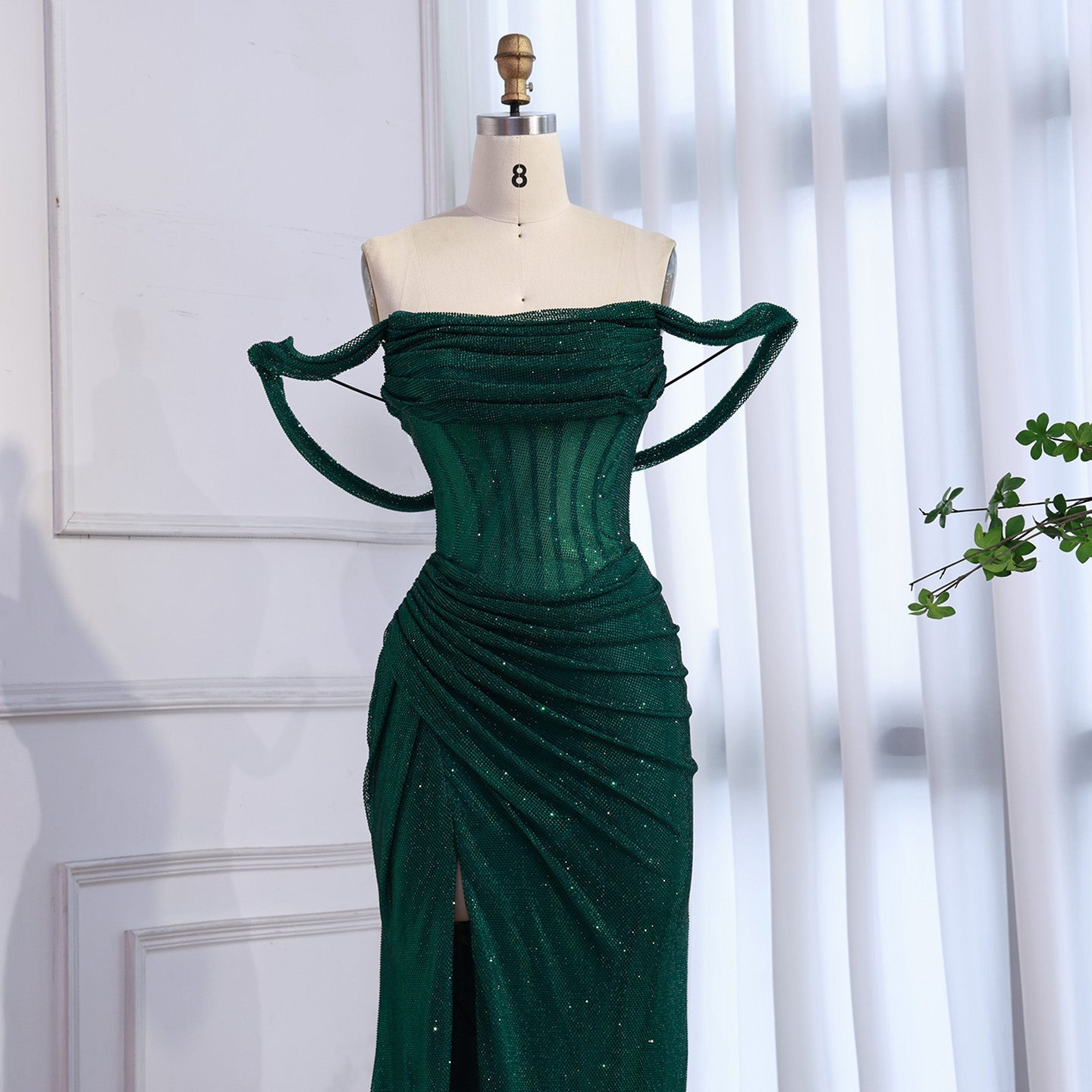 Luxury Green Off Shoulder Corset Mermaid Evening Dress CLA73410C