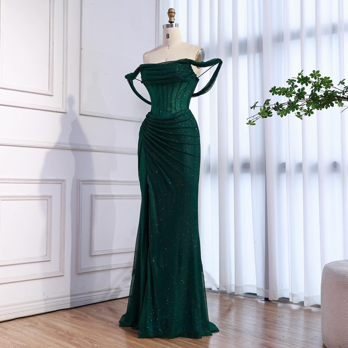 Luxury Green Off Shoulder Corset Mermaid Evening Dress CLA73410C